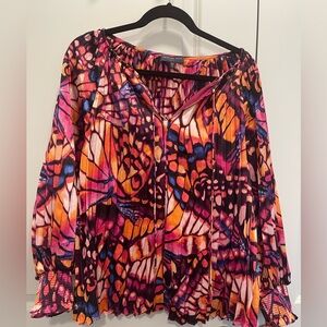 Skies Are Blue Multicolor Butterfly Print Blouse